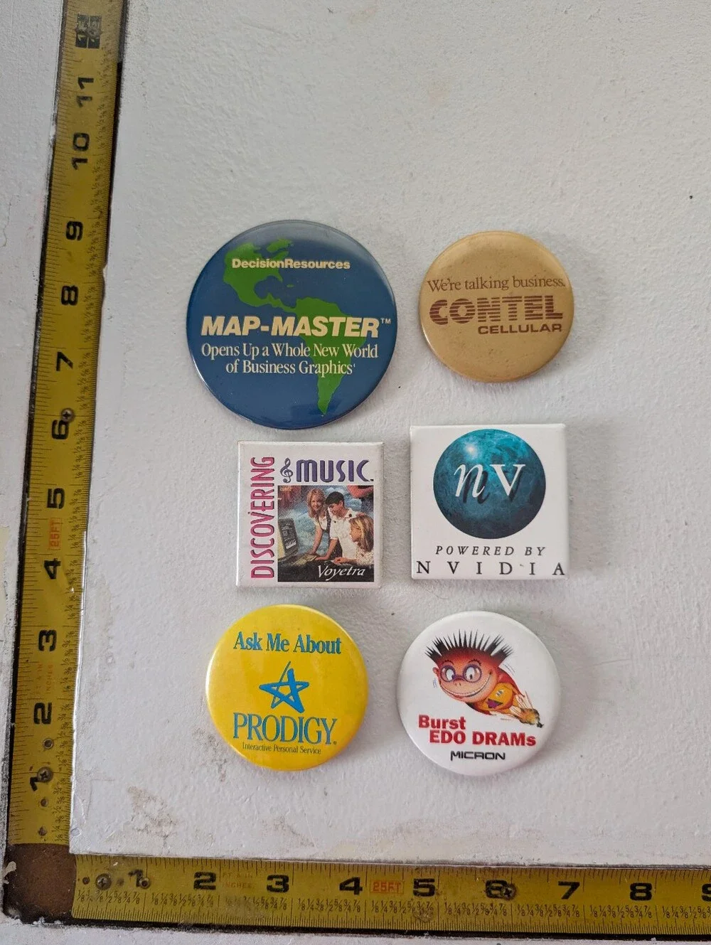 Vintage 1990s Tech & Software Promotional Pinback Button Lot of 6 NVIDIA Micron